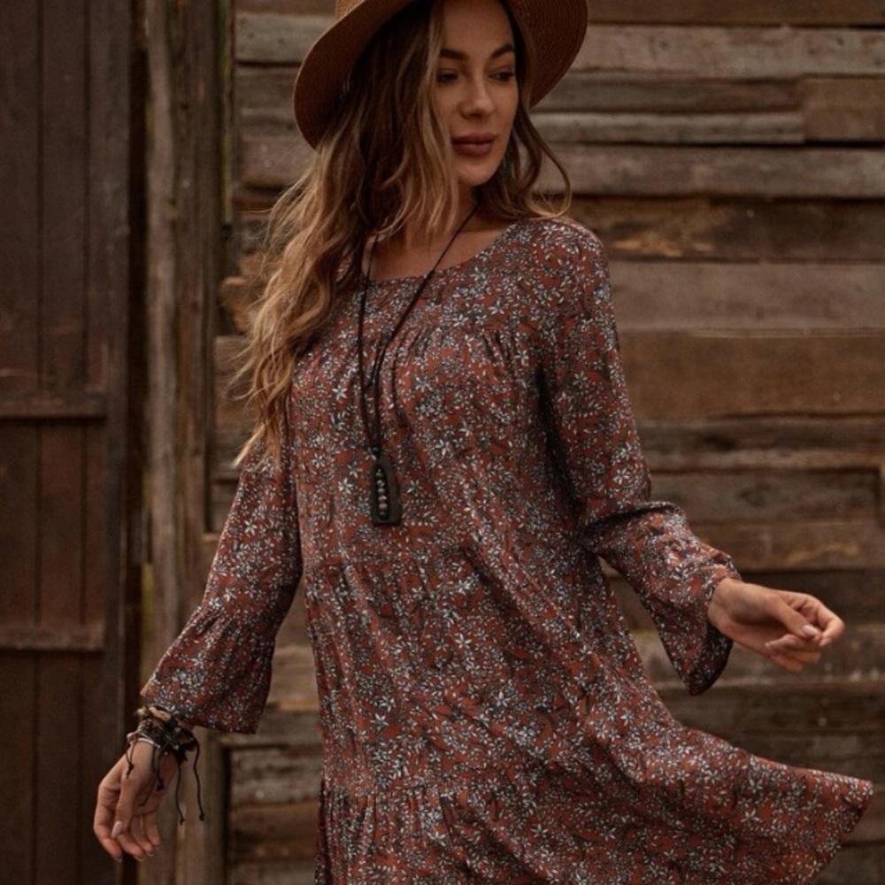 Country Cottage Ditsy Floral Flounce Sleeved Western Smock Dress New 👢 - Picture 2 of 4